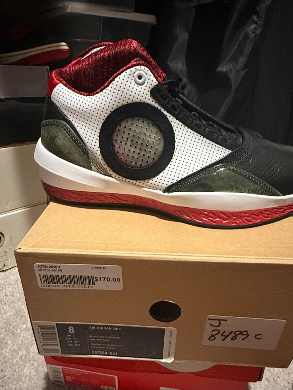 Jordan Men’s Low-Top Sneakers — Black / White / Red / Olive